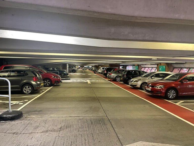 Underground car park filled with cars